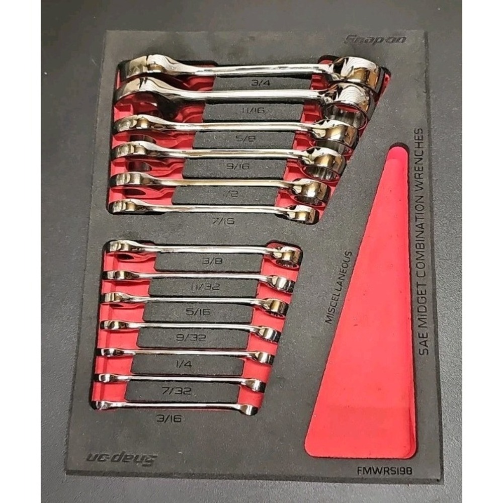 Snap-on Tools 13 piece SAE Master Midget Combo Wrench Foam Sets Stubby